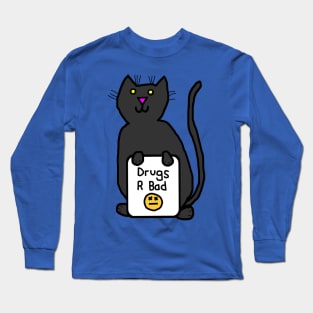 Cute Cat with Anti Drugs Message Long Sleeve T-Shirt